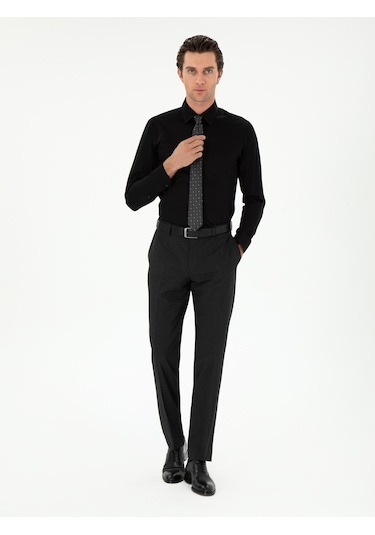 Cacharel Siyah Slim Fit Pamuklu Klasik Gömlek
