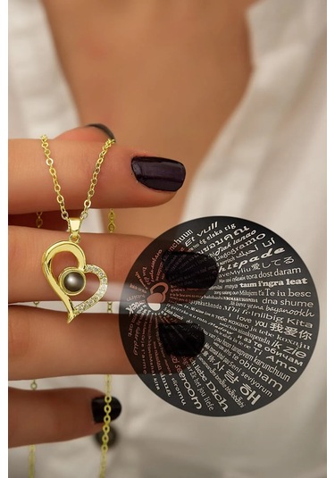 Altın Kaplama 100 Dilde Seni Seviyorum Kalp Çelik Kolye Altın