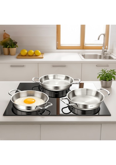 Nehir Silver Çelik 3 Parça İtalyan Omlet Sahan Seti 16-18-20 Cm Gri