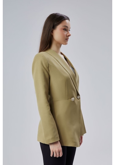 Haki Regular Fit Pile Detaylı Blazer Ceket Haki