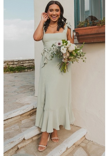 Sones Kadın Şık Yarık Elbise Seyahat Kolsuz Düğüm Askılı Elbise Açık Yeşil