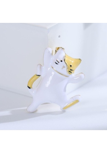 Beyaz Blucome Güzel Yağ Dans Beyaz Kedi Broş Emaye Alaşım Takı Omuz Kazak Şapka Aksesuarları Kadın Kızlar İçin Beyaz