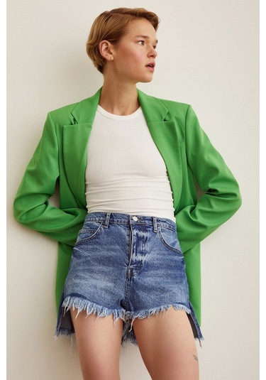 Never More Pensli Jean Şort Etek Mavi