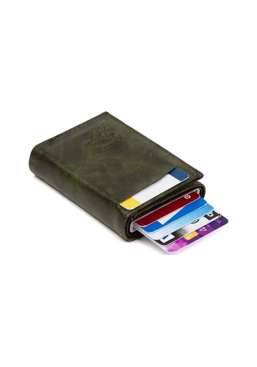 Tuldar Erkek Rfıd Otomatik Çekim Koruyucu Mekanizmalı Kağıt Para Bölmeli Hediyelik Kartlık Cüzdan Tul601 - Haki