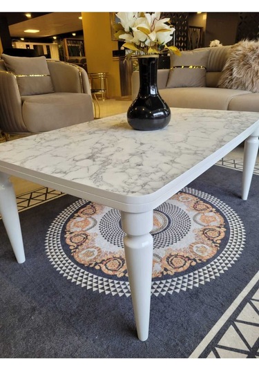 Akset Orta Sehpa Lüx Beyaz Mermer Full Beyaz