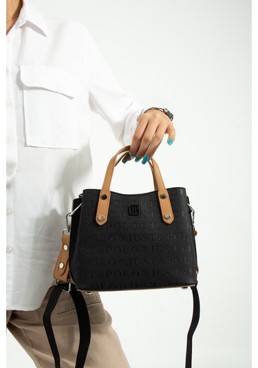 Just Polokolon Askı Mini Boy 4 Bölmeli Kadın El Ve Omuz Çantası Ve Cüzdan Kombini Pbu3922 Siyah Taba Siyah - Taba