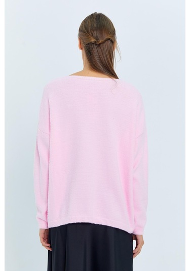 6901 Kadın Yumuşak Dokulu Basic Kazak Pembe Pembe