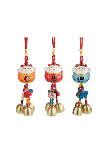 Açık Dekorasyon Seramik Rüzgar Çanları Şanslı Servet Kedi Rüzgar Çanları Araba Süsleme