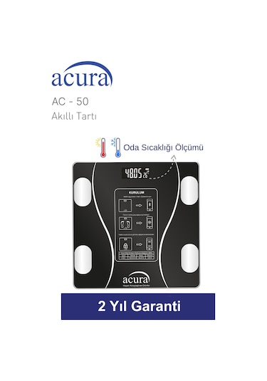 Acura Ac-50 Ce Onaylı Yağ, Su, Kas Ve Kilo Ölçer Akıllı Tartı
