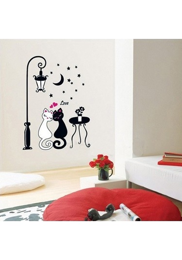Fortunelane Sevimli Kedi Sticker - Çocuk/yatak/salon Duvar Dekorasyonu, Taşınabilir Pvc Materyal Tc920