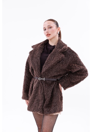 Kemer Detaylı-astarlı-düğmeli Kadın Kaban Kahverengi