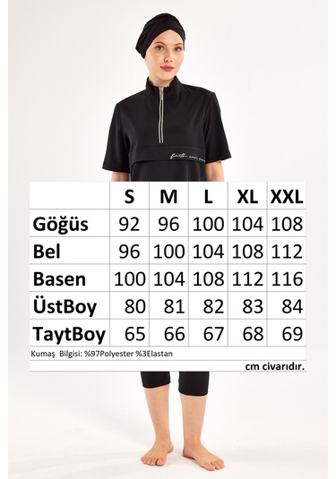 Kısa Kollu Spor Likra Yarı Kapalı Mayo Yetta 1603 Siyah Siyah