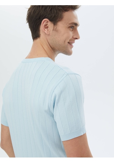 Açık Mavi Hakim Yaka Jakarlı Triko Açık Mavi