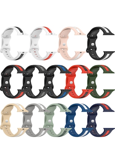 Sones Kelebek Tokalı İki Renkli Silikon  Saat Kordonu iOS Uyumlu  Watch Serisi 8-7 45mm / Se 2-6-se-5-4 44mm / 3-2-1 42mm