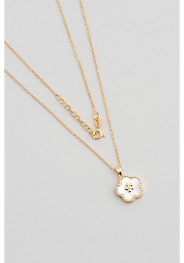 So Chic Sedef Çiçeği 18 Ayar Beyaz Altın Kaplama 43 Cm Gümüş Minimal Kolye