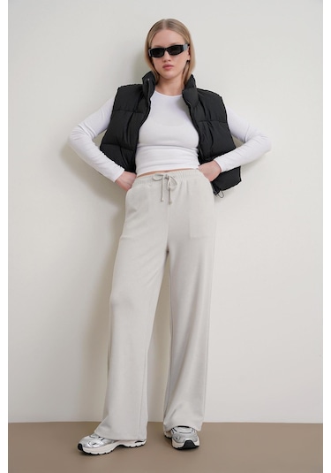 4785 Kadın Premium Modal Palazzo Dökümlü Bol Paça Pantolon Gri Gri