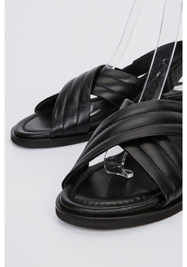 Valmenti Zeno Erkek Siyah Hakiki Deri Düz Sandalet 537 588-val Erk Sndlt Y23 Siyah