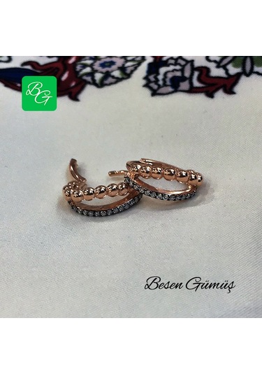 Zirkon Taşlı Rose Siyah Toplu Halka Küpe Gümüş