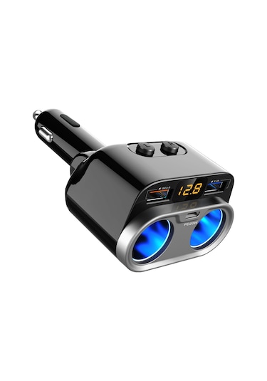 Springsun 150w Araba Şarj Cihazı, Çift Sigara Fıçısı Ve 3 Usb Portu Qc3.0/pd , Bağımsız Anahtarlar, Gerilim Monitörü, 12v/24v Evrensel, Siyah