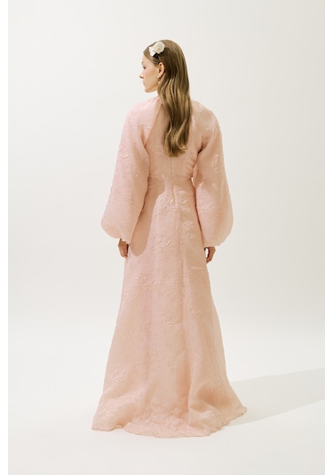 Jakar Organze Abiye Elbise Pudra Pudra