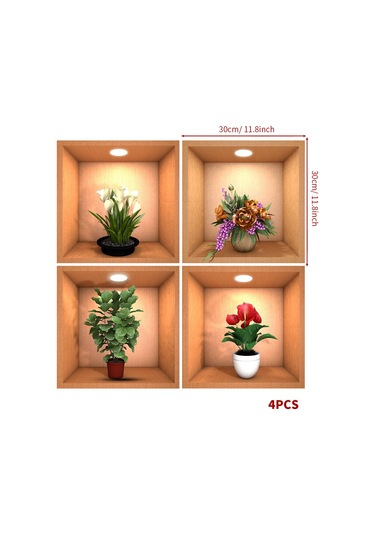 Shineyee 3b Yeşil Bitki Duvar Çıkartması - Su Geçirmez, Kolay Yapışan Dekoratif Sticker 30x30cm Çok Renkli