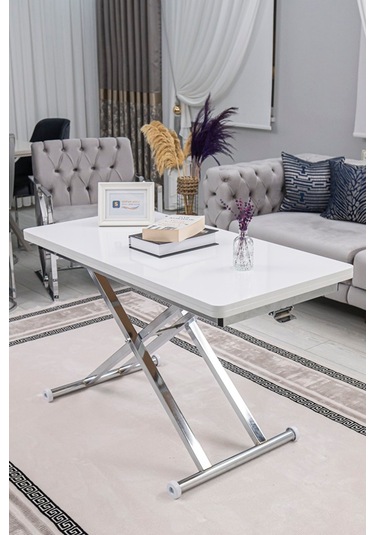 Home Üst Tabla Mdf Beyaz Oval Köşe Alt Krom