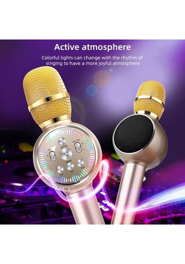 K2 Bluetooth 5.0 Karaoke Canlı Renkli Işıklar Kablosuz Bluetooth Mikrofon