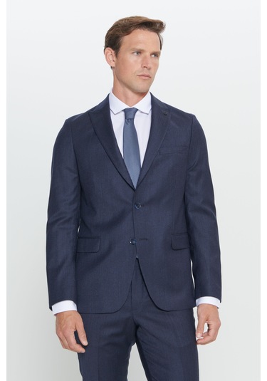 Erkek Lacı Slim Fit Dar Kesim Kırlangıç Yaka %100 Yün Çizgili Takım Elbise Lacı