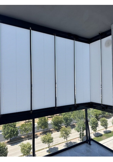 Blind-x Beyaz Plise Katlanır Cam Balkon Perdesi, Ofis Perdesi, Mutfak Perdesi, Salon Perdesi