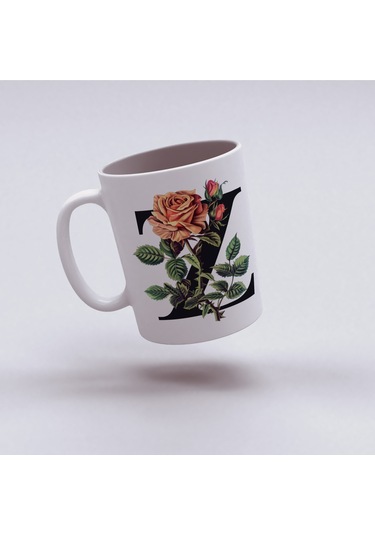 Z Baş Harf Kırmızı Güller İle Sarılı Bardak 330 Ml Kişiye Özel Çiçekli Hediye Beyaz