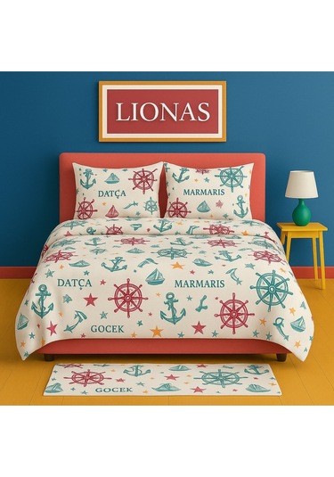 Çift Kişilik Desenli Nevresim + 2 Adet Kapaklı Yastık Kılıfı Pembe