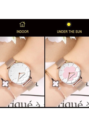 Novahub Mor Değişen Çiçekler Kadın Kol Saati - Basit Moda Pembe Örgü Kemer, Japon Hareketli Su Geçirmez Kuvars Saat Çok Renkli