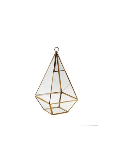 Mutluadim 11X23Cm Cam Fanus Üçgen Terrarium Saksı Metal Çerçeveli