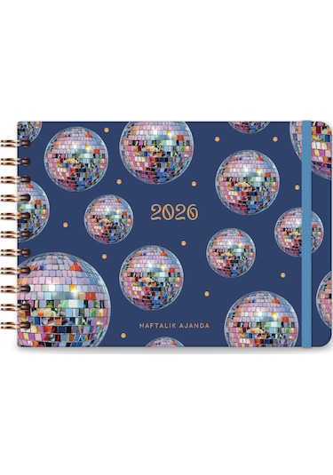 2026 Dikey Haftalık Ajanda Yatay A5 Formda Spiralli Sert Kapak Haftalık Ajanda 21x15 Cm Disco Pembe