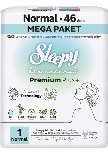 Sleepy Bio Natural Premium Plus Hijyenik Ped Mega Paket Normal 46x2 92 Adet