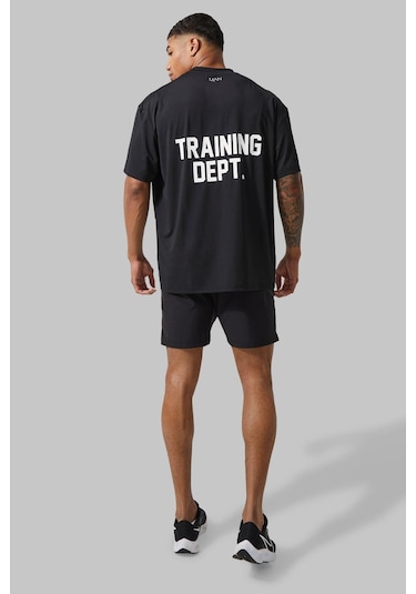 T-shirt - Training Dept. Baskılı Oversize Bisiklet Yaka Kısa Kol Siyah Tişört Siyah
