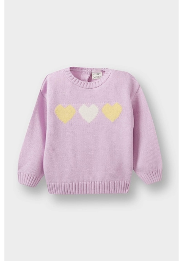 Defacto Kız Bebek Bisiklet Yaka Kalp Desenli Kazak C8089a525aupr251 Mor