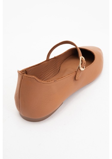 Lunaıre Taba Hakiki Deri Tek Bantlı Sivri Burun Kadın Babet Ayakkabı Taba