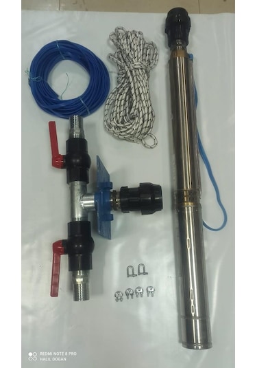 4sd4/10 1 Hp Alarko Trifaze 50 Mt Yassı Kablolu 100 Mt Halatlı Çift Vanalı Akıtma Başlıklı Takım Dalgıç Pompa