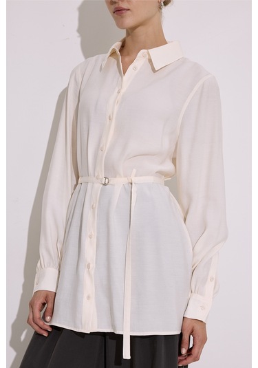 Modal Kemerli Gömlek Ekru Ekru