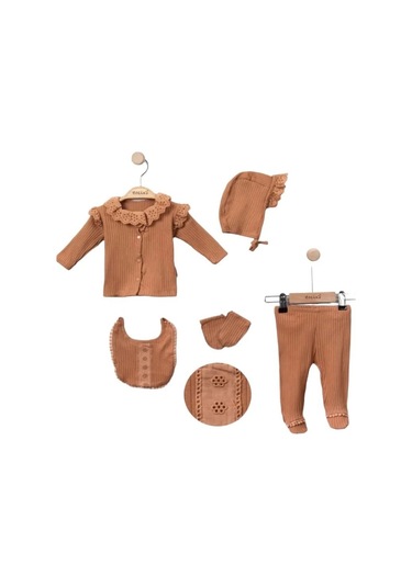 Necix's Kaşkorse Soft %100 Pamuk 5 Parça Hastane Çıkışı Seti Kahverengi 223063-k 0-3 Ay Renkli