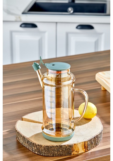 Cooker 1.1 Litre Borosilikat Cam Yağdanlık Ve Sirkelik Zeytinyağ Şişesi Şeffaf Yeşil