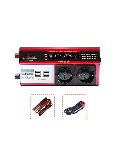 12v 2000w Modifiye Sinüs İnverter Araç Ve Güneş Enerjisi Uyumlu, Çift Usb, Çift Priz Ve Çakmaklık