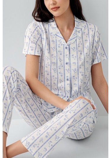 Arnetta Kadın Mavi Gömlek Pijama Takım Ar3619-s-v1 Mavi