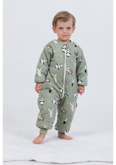 Kız Erkek Çocuk Kalın Elyaf Dolgulu 2.5 Tog Desenli Uyku Tulumu-yeşil Yeşil