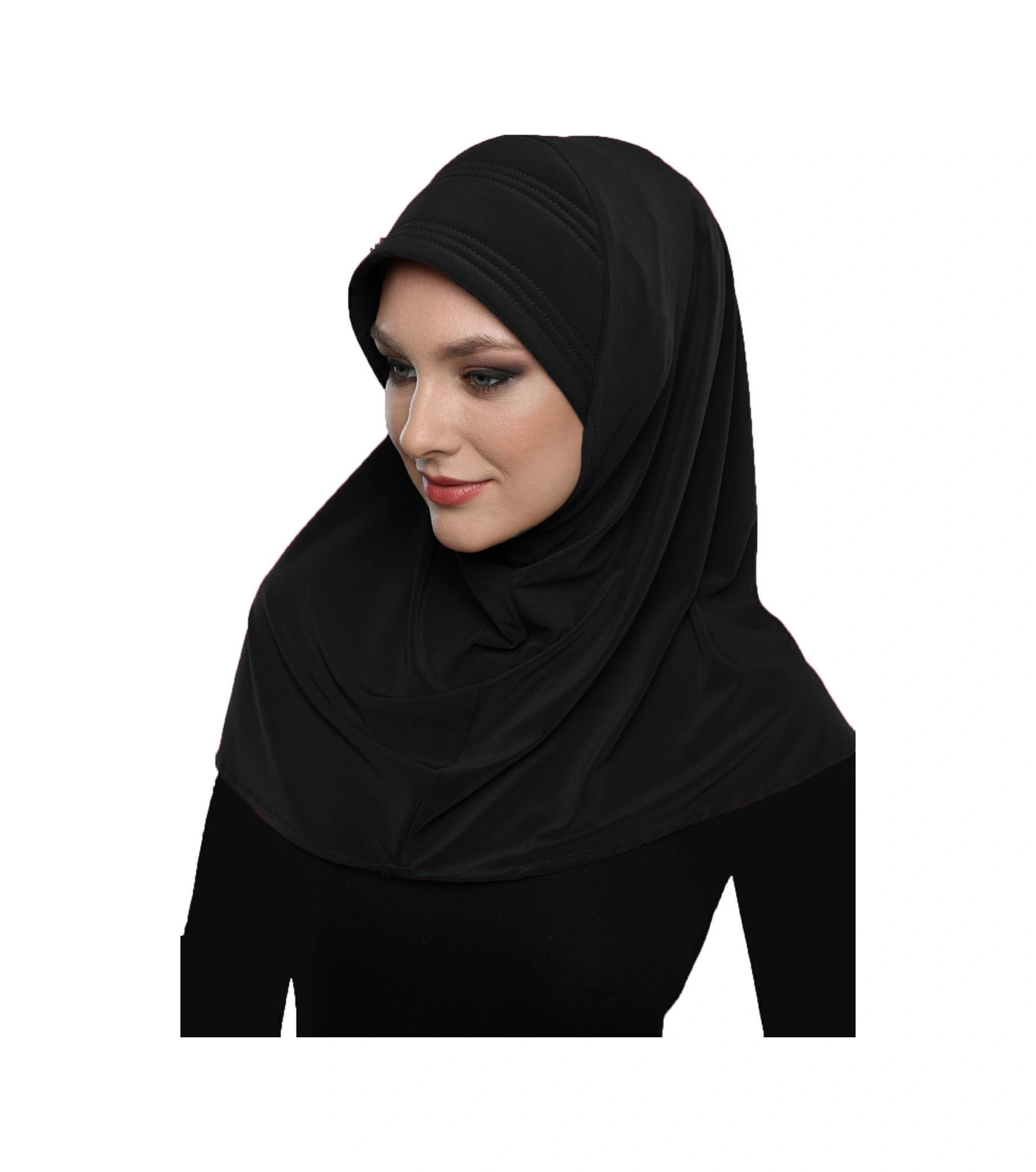 Takmatik Taşlı El Işi Boncuk Işlemeli Siyah Hazır Türban Tesettür Bone Namaz Örtüsü Siyah