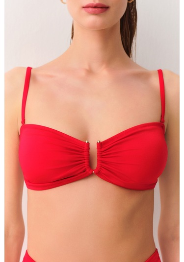 Suwen Metal Aksesuarlı Straplez Bikini Üst Sbn25540c082 Kırmızı