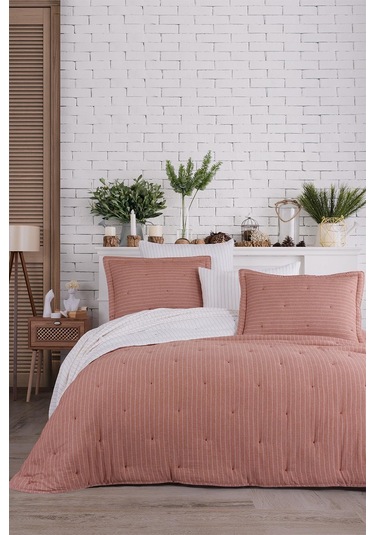 İyi Geceler İstanbul Soft Dreams Kiremit Çift Kişilik %100 Pamuk Natural Yatak Örtü Seti Kiremit