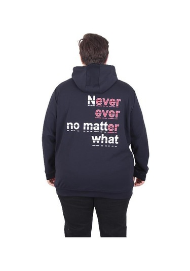 Starbattal Büyük Beden Kapüşonlu Sweat Double Face Never 25706 Lacıvert Lacivert