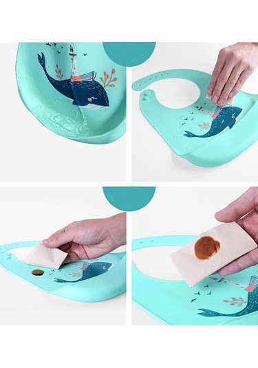 Kangvka Yeşil Dinozor Desenli Bebek Bibsi - Su Geçirmez, Ayrılabilir Tasarım, Kolay Taşınabilir, Yemek Yeme Koruyucu, Ayarlanabilir Boyun Kemerli Silikon Mangane